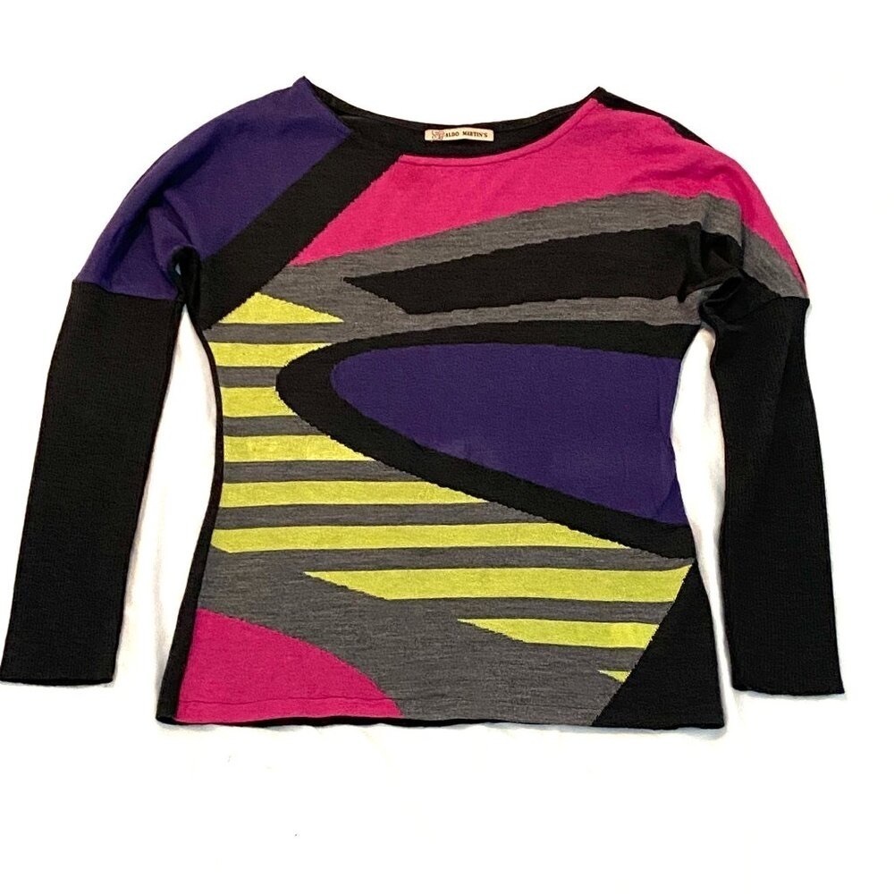 Aldo Martin's geometric wool blend sweater Womens 6 designer luxury lightweight - Picture 2 of 7